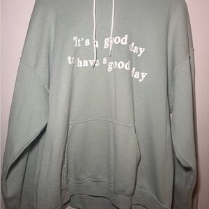 PacSun Sage Green Crewneck Hoodie with White Positive Script